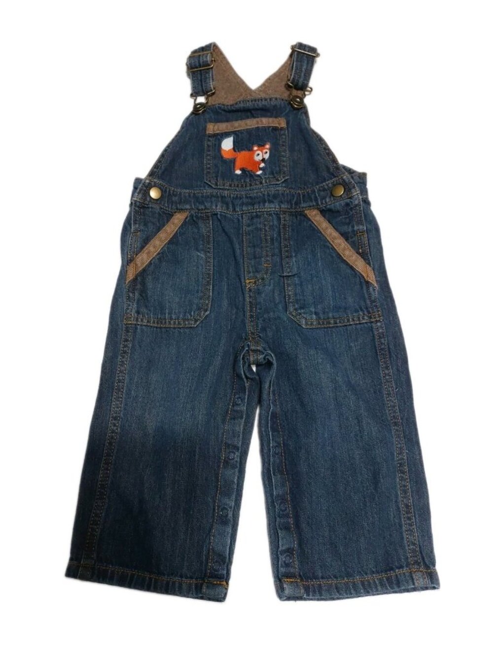 Gymboree Boys 12-18M Fox Denim Overalls 2013 Vintage Bibs